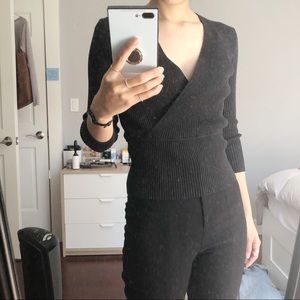 EXPRESS Faux Wrap 3/4 Sleeve Sweater, M